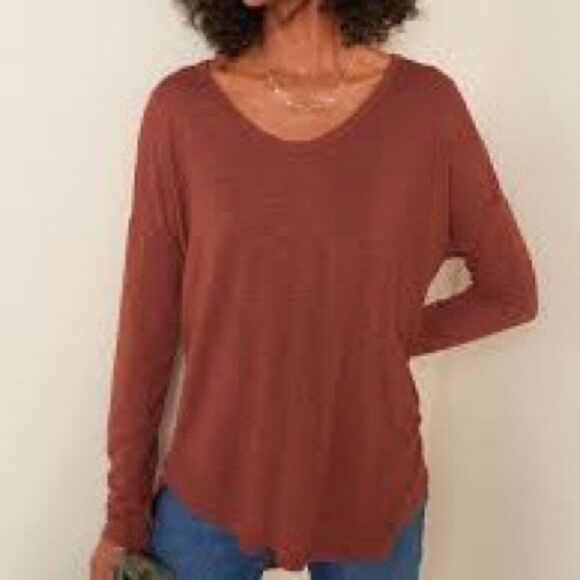 NWT Old Navy Beige Luxe Long-Sleeve Voop-Neck Tunic T-Shirt Sz S - Picture 4 of 4